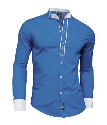 Designer Men Casual Formal Double Cuffs Grandad Band Collar Shirt Elegant Tie